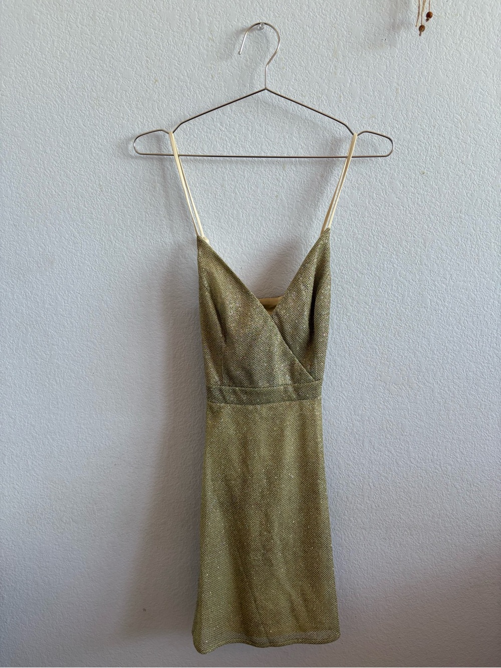 Lulu's Olive Shimmer Spaghetti-Strap Mini Dress